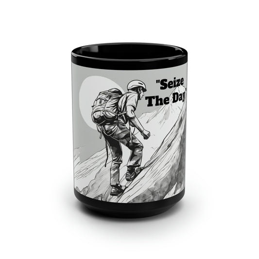 "Seize The Day" - Inspirational Black Mug, 15oz